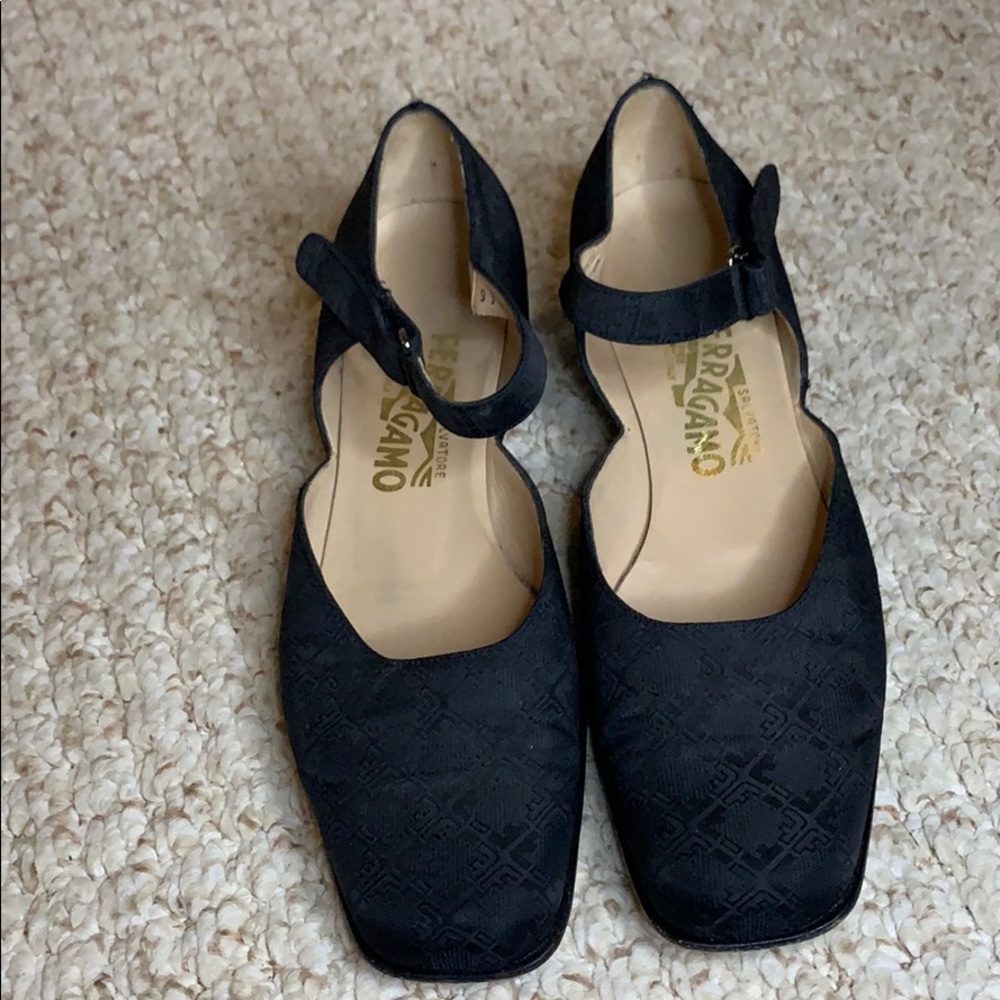 Salvatore Farragamo Black Fabric Flats
